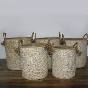 Portable Foldable Handwoven <b>Laundry</b> Straw Basket by Artex Dong Thap Factory <b>Hamper</b> for Clothes and Home Storage - Product Image 1