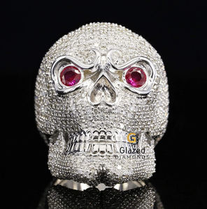 Nuevo anillo de Hip Hop de calavera personalizado con diamantes VVs cultivados en laboratorio de corte brillante redondo de moda, oro blanco de 10K para hombres - Product Image 1