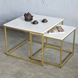 Modern Farmhouse Double <b>Sofa</b> <b>Table</b> with Stone Top and Iron Frame Nesting Movable Side <b>Table</b> for Entry or Living Room TT68219 - Product Image 2