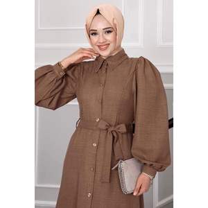 Pearl Detailed Hijab Vestido Marrón - Product Image 4