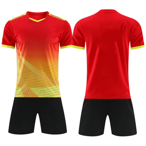 High Quality Men Soccer Uniform Customized Logo on Front V-Neck Shirt Short sleeves With Contrast Shorts OEM - Product Image 3