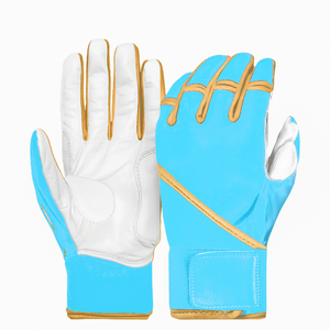 Guantes de bateo de béisbol con puños largos de cuero de vaca azul brillante y amarillo de color y diseño personalizados de calidad superior - Product Image 3