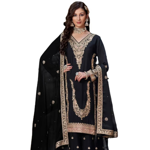 Latest premium chinon silk with embroidery and handwork <b>Kurti</b> Bottom Dupatta, Ready-made Collection, - Product Image 1