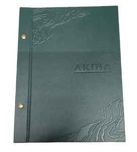 Couverture de menu de restaurant en cuir PU de qualité supérieure, durable, certifiée ISO, avec logo en métal doré embossé, design complet, couleur personnalisée, hôtel - Product Image 2