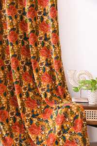 Cortinas de Terciopelo de Algodón Amarillo Mostaza con Estampado Floral, Cortinas Botánicas Vintage, Decoración del Hogar Estilo Cottagecore Retro Chic, Terciopelo Vintage - Product Image 6
