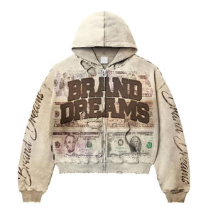 Sudadera con capucha Vintage para hombre al por mayor 100% algodón 300gsm dobladillo recortado desgastado Sudadera con capucha con apliques lavado ácido con edición de otoño - Product Image 2