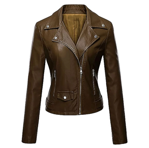 ESPRIT Chaqueta de Cuero Auténtico Estilo Biker para Mujer, Gran Oferta, Cuello de Solapa Satinada, Cierre de Cremallera, Forro Transpirable de Viscosa, OEM Sialkot - Product Image 4