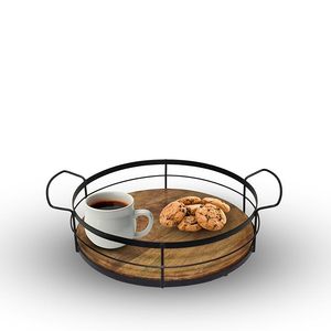 Bandeja de madera para servir de diseño nuevo y de tendencia con organizador de mango de hierro Ideal para servir té, café y desayuno - Product Image 1