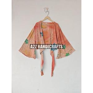 เสื้อครอปผ้าไหมลายดอกไม้ของผู้หญิงที่ได้รับความนิยมมากที่สุดเสื้อผ้าลำลองผูกเชือกคอวีลึกเสื้อชายหาดรีไซเคิลสำหรับฤดูร้อน - Product Image 2