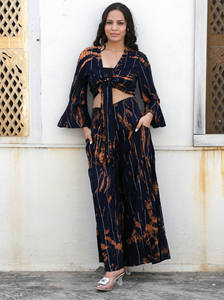 ชุดเดรส2ชิ้นย้อมสียาวมัดย้อมสำหรับผู้หญิงสีสันสดใสชุดเดรสชายหาดแขนยาวทรงหลวมกางเกงผู้หญิงมีกระเป๋า - Product Image 3