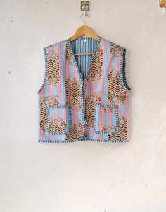 Chaqueta acolchada tejida Bohemia vintage unisex, mangas estampadas con Tigre, nuevo estilo, abrigo corto, técnicas lavadas informales de invierno - Product Image 2