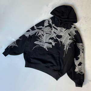 Fabricants de vêtements OEM, sweat-shirt à capuche unisexe en coton lourd personnalisé, streetwear, double couche, à carreaux, sweat-shirt de haute qualité - Product Image 3