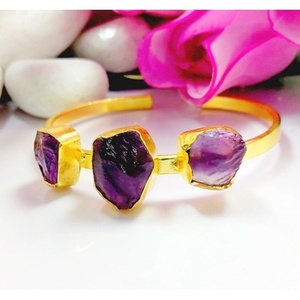 Brass Gold Plated Fashion Cuff <b>Bracelets</b> with Gemstones - Product Image 2