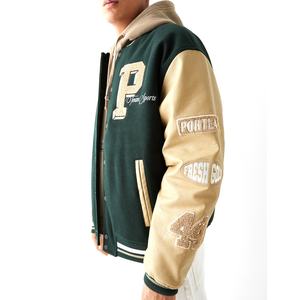 Vestes de baseball vintage pour hommes, brodées, en laine, manches en cuir, logo personnalisé, capuche en toile, coupe-vent, écologiques - Product Image 3