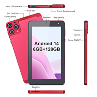C Idea 7 pollici Android 14 Quad Core Tablet 6GB + 128GB SIM-Free 5G/wi-fi rosso per uso educativo e di intrattenimento degli studenti MTK