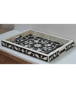 Vente en gros de plateau de service avec logo personnalisé, plateau de service décoratif en incrustation d'os fabriqué à la main de STAR CRAFT INDIA - Product Image 5