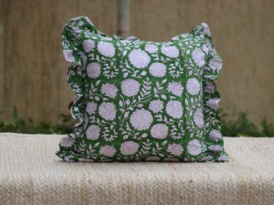Housse de coussin en coton à volants, 18x18, imprimé à la main, motif floral, décorative - Product Image 2