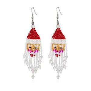 Handmade Customized Beaded Embroidery White Earrings for Women <b>Girls</b> Classic Party Fashionable Face Design from India - Product Image 6
