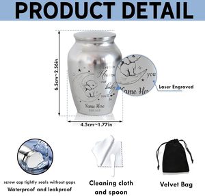 Personalized Adult <b>Mini</b> Urn Stainless Steel Decorative Keepsake Engraved Memorial Cremation Urn Custom Size Silver Customizable - Product Image 2