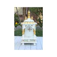 Autel peint artistique en bois mandir hindou blanc et doré avec dôme à tiroir pour le décor spirituel du culte sacré pour Diwali