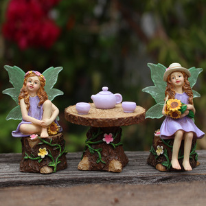 Mini juego de decoración de resina para mesa de hadas de jardín con adornos de mesa y taburete de madera para escenas de paisajismo - Product Image 1
