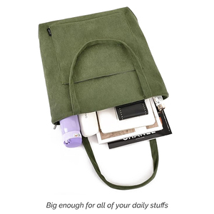 Bolso Tote de Corduroy Liso de Algodón <span class=keywords><strong>para</strong></span> Compras, Viajes y Uso Diario, con Logotipo Personalizado Impreso - Product Image 6
