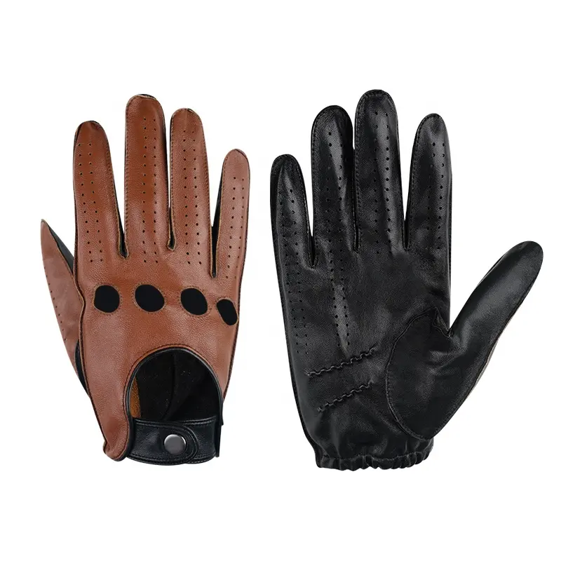 Custom Black Brown Unlined Full Finger Genuine Sheepskin Leather Driving Gloves For Men