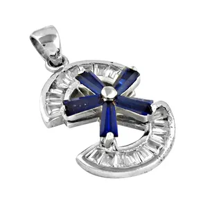 Collier pendentif croix en saphir argenté pour femme, à porter au quotidien, motif géométrique, rhodié, platine, or rose, zircon - Product Image 2