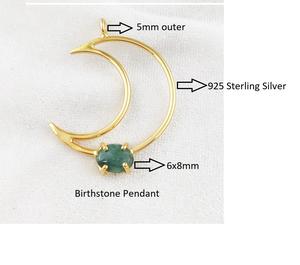 Pendentif Charme Lune Croissante Aquamarine Argent Sterling 925 Plaqué Or & Rhodium Pierre de Naissance Collier Délicat - Product Image 4