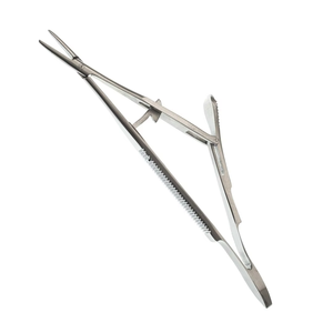 Porte-aiguille manuel Castroviejo Kalt 5 3/8 pouces droit dentelé avec verrouillage par pouce en acier inoxydable – Kit d'instruments microchirurgicaux - Product Image 1