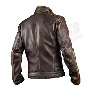 Blouson de motard en cuir véritable marron pour homme, style vintage, à manches longues, coupe ajustée, 2024 - Product Image 2