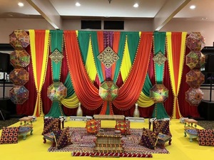 การตกแต่งฮาลดี้งานแต่งงานอินเดียราคาถูกการตกแต่งแบบฮาลดี้ทางเข้างานแต่งงานการตั้งค่า haldi urli ขายส่งธีมสีเหลืองการตกแต่งเวที haldi USA - Product Image 6