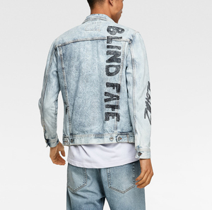 Veste en jean streetwear pour homme avec imprimé graffiti dessiné à la main, en coton délavé, coupe classique, col rabattu, simple boutonnage - Product Image 2