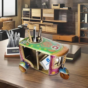 Porte-stylo artisanal en forme de pousse-pousse, organisateur de bureau décoratif pour le bureau et la table d'étude, rangement de cartes et cadeaux en gros - Product Image 2