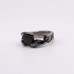 Vintage Handmade 925 Sterling <b>Silver</b> Unisex <b>Wedding</b> <b>Band</b> Rhodium Plated Wax Carved Onyx Ring Organic Texture Made in Turkey - Product Image 6