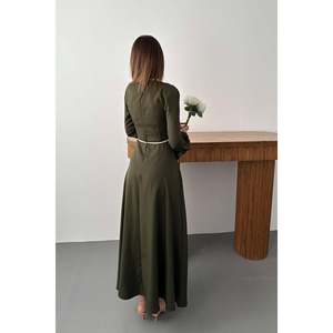 เดรสแขนบอลลูนสีกากีพร้อมเข็มขัด - สีกากี - Product Image 6