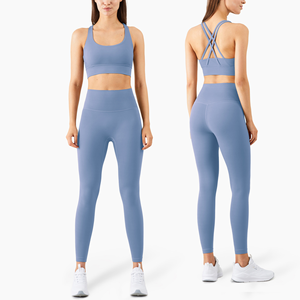 Custom <b>Ladies</b> High Waist Running Sport Gym Wear Women 2 Piece Activewear Fitness Yoga Wear Suits <b>Leggings</b> Bra Sets - Product Image 2
