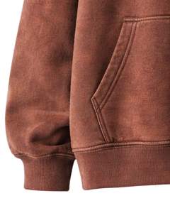 Sudadera con Capucha Marrón Lavada de Fabricante, Unisex, Estilo Urbano, Holgada, Sudadera con Capucha Lisa de Algodón y Felpa, Fabricante Personalizado - Product Image 5