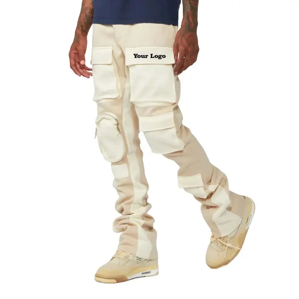 Hoge Kwaliteit Heren Gestapelde Cargo Pocket Uitlopende Joggingbroek Custom Multi Pockets Streetwear Cargo Broek