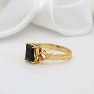 Black Onyx Geometric Brass Ring 18k Gold Plated Wholesale Ring for Women - Product Image 3