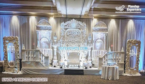 Elegant Wedding Decor <b>Engagement</b> Party Stage Majestic White Theme Wedding Stage <b>Decoration</b> Simple Wedding Reception Stage Decor - Product Image 3
