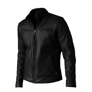 Chaqueta de cuero PU de piel de vaca informal para hombre 2025 con cuello levantado y manga larga con cremallera chaqueta OEM de invierno de alta calidad para hombre - Product Image 1