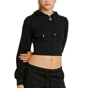 Sweat à capuche zippé court en tricot d'hiver tendance pour femmes avec tissu en coton doux, coupe moderne, streetwear décontracté - Product Image 2