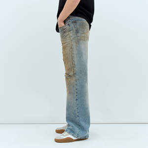 กางเกงยีนส์ผู้ชายคุณภาพสูง ผ้าฝ้ายเดนิม สไตล์ฮิปฮอป สตรีทแวร์ ทรงขาตรงปานกลาง น้ำหนักเบา ลุคทำเก่า ซักหิน ปักลาย - Product Image 3