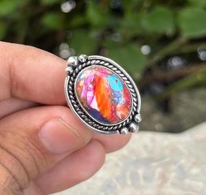 Silver Blue Copper <b>Turquoise</b> <b>Ring</b> Classic Style Handmade Gemstone Jewelry for Engagement Gift For Her - Product Image 5