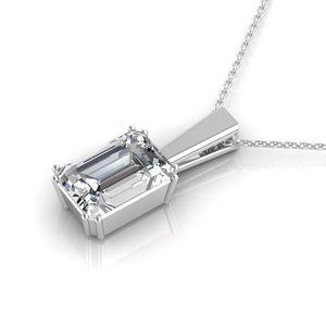 Pendentif en diamant de laboratoire solitaire serti en bélière taille émeraude - Product Image 3