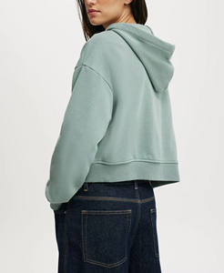 Women's Oversized Crop <b>Top</b> Hoodie with Front Custom DTG Logo <b>Winter</b> Streetwear Hooded Collar Fleece - Product Image 3