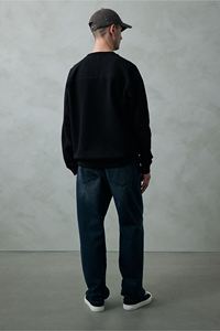 Bland noir coupe décontractée à manches longues sweat coton polyester côtelé bordé épaule tombante T-shirt veste Style hiver Stand - Product Image 4