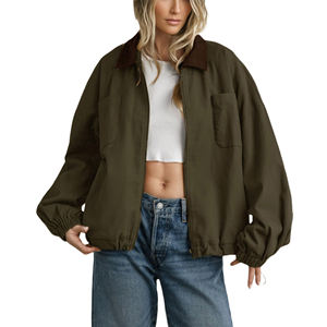 2025 New Jacket for woman Cotton Canvas With Pockets Breathable Custom Plain Solid Design women'<b>s</b> Jackets - Product Image 2