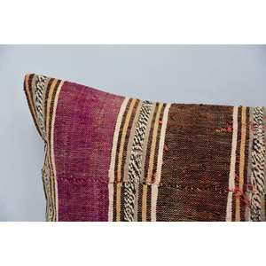 Kantha en laine à motif vintage bohème multicolore 16x24 pouces Coussin décoratif tissé Patchwork Design - Product Image 2